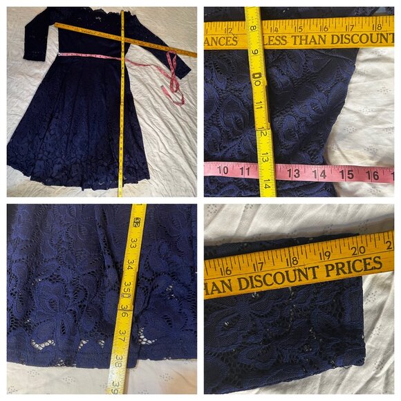 Missmay Navy Blue Lace Long Sleeve Cocktail Dress L Women Elegant Fit Homecoming - Picture 13 of 16